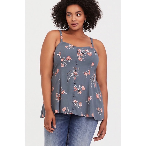 torrid Tops - NWT Torrid Stone Grey Floral Georgette Button Cami